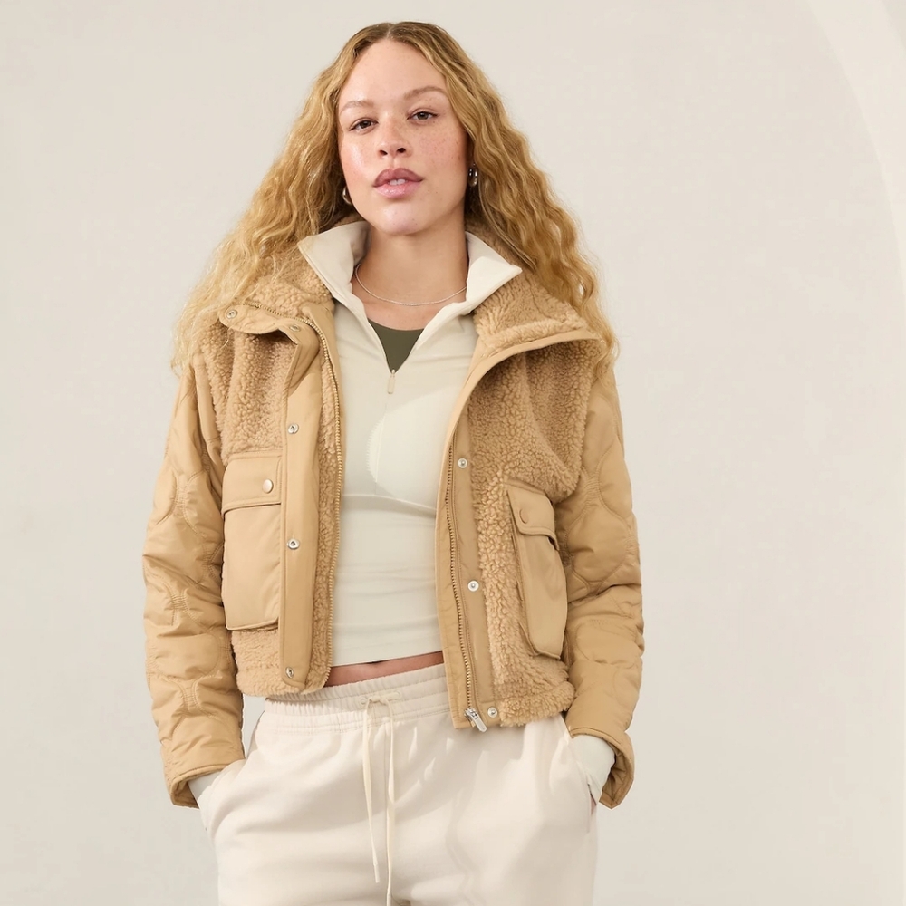 Athleta Fleece Hybrid Tan Sherpa Jacket